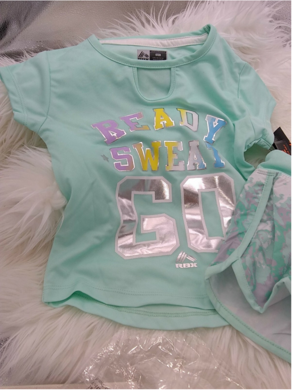 NWT RBX Girls' Active Top & Short Set Ready Sweat Go Mint lined shorts M 5/6 - Picture 3 of 8